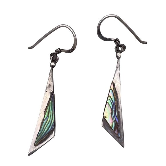 925 Sterling Silver Abalone Dangle Drop Hook Earrings - Picture 1 of 5